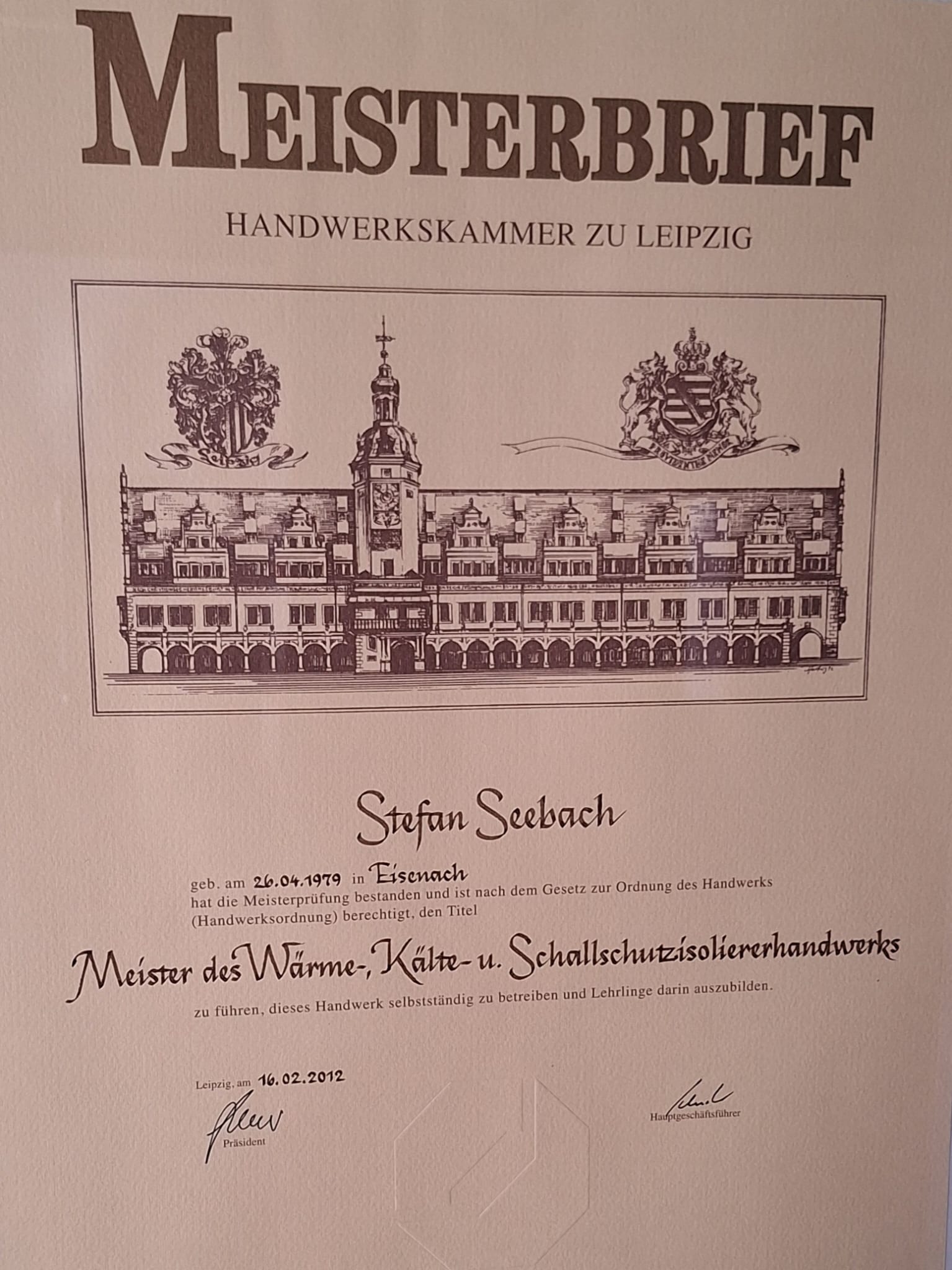 Meisterbrief Stefan Seebach